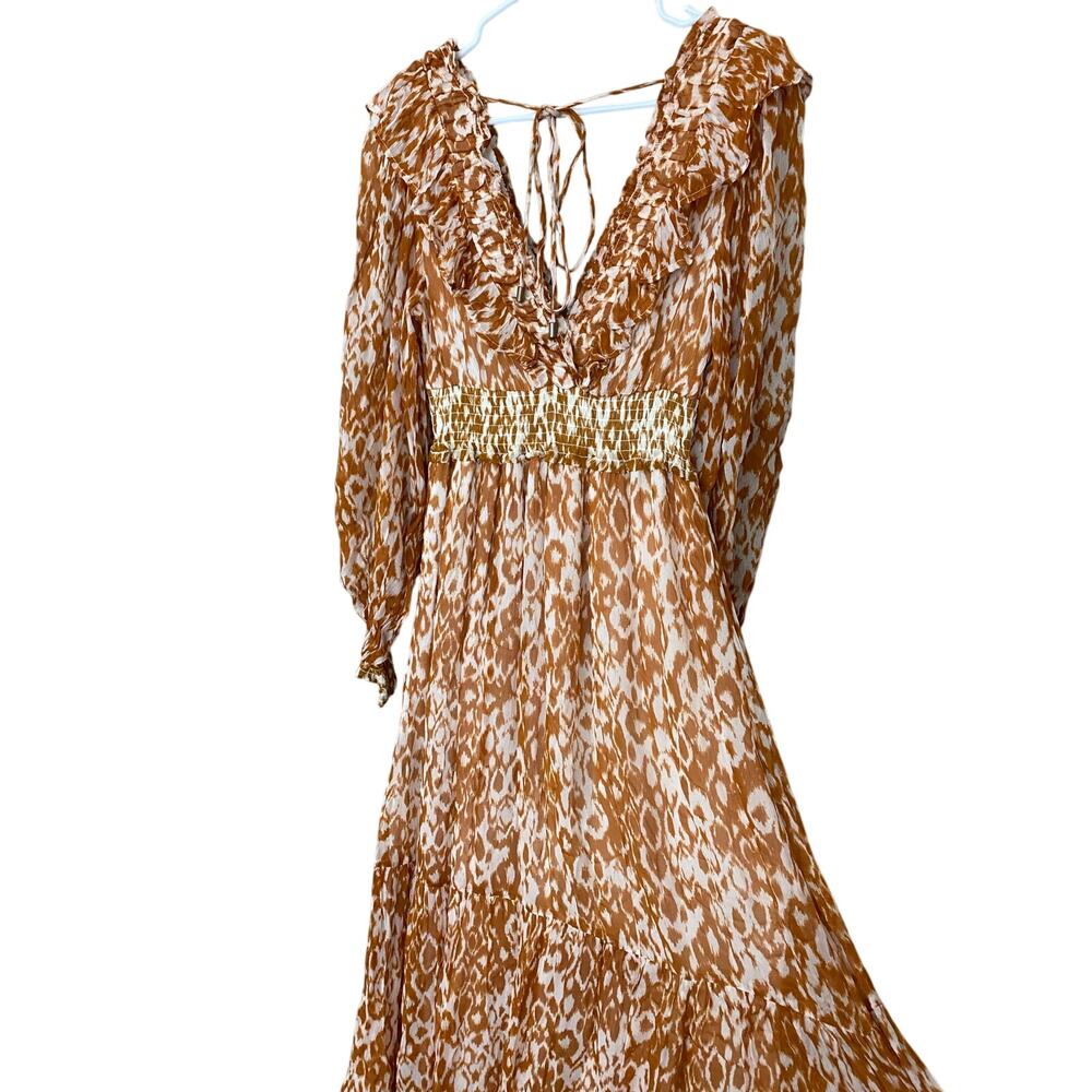 Anthropologie Odetta Ruffled V Neck Maxi Dress Small Honey Orange Boho Cottage - Picture 8 of 13